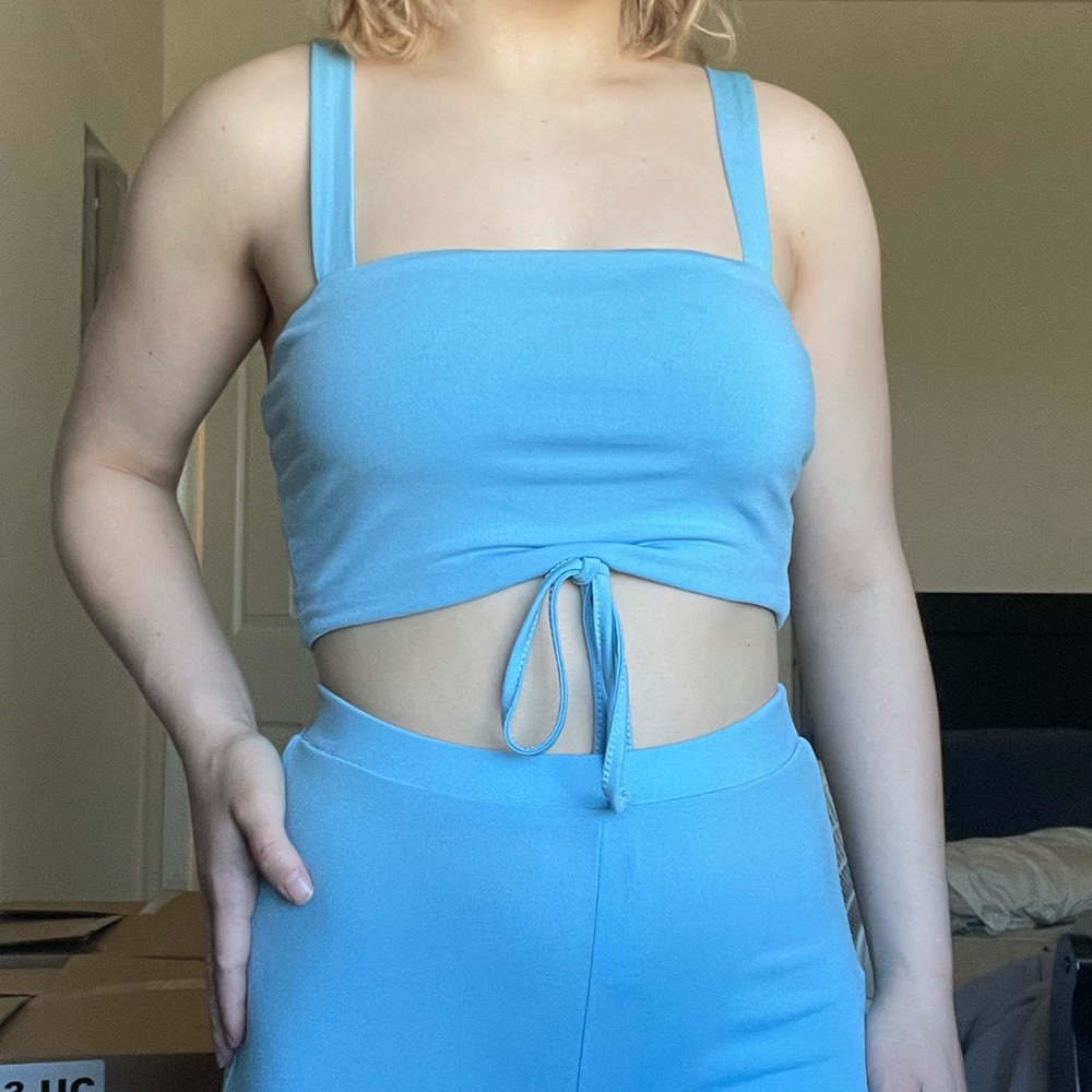 Tie hem crop top cami and pants set